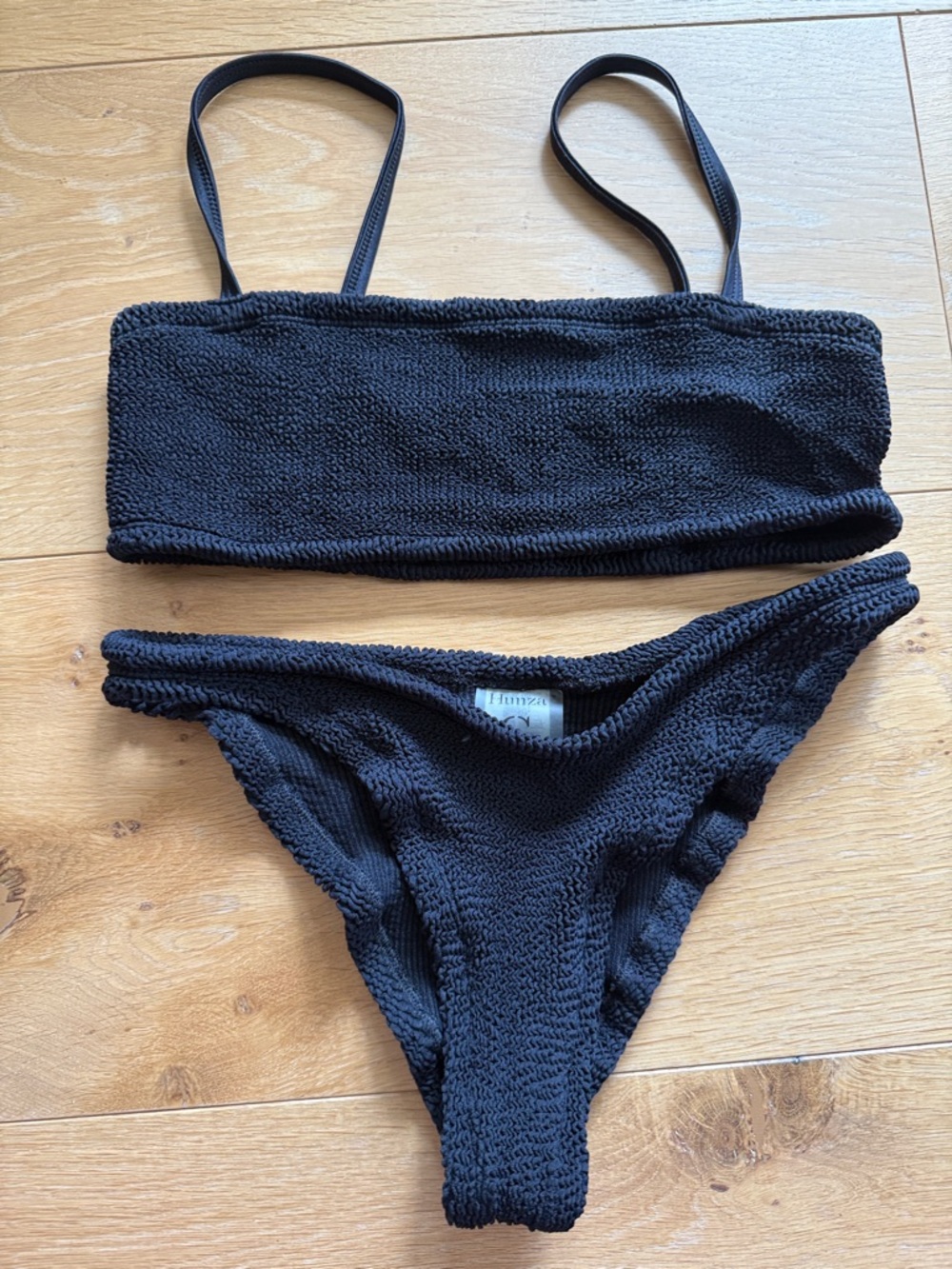 Hunza G Black Textured Bikini Set